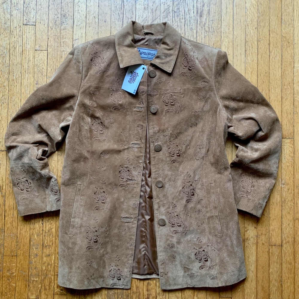 Apropos Suede Floral Embroidery Coat